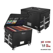 Fireproof Document Box with Wheels, Collapsible File Box with 2 Pack Black