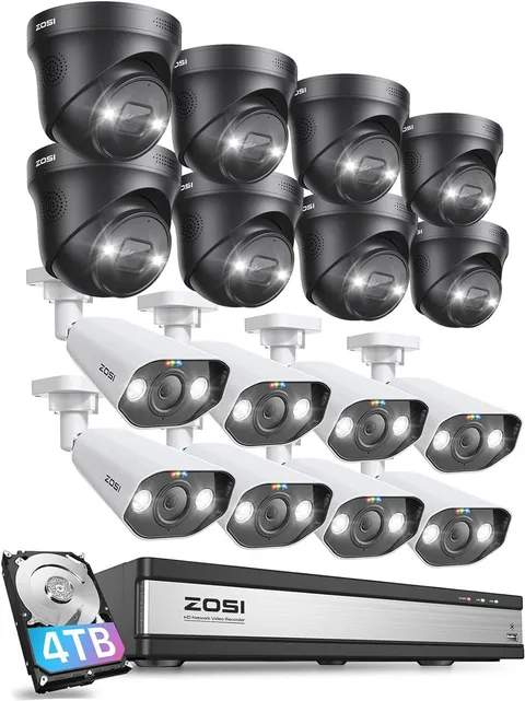 ZOSI 16pcs 4K Outdoor Spotlight PoE Home Security Camera System Night Vision 4TB
