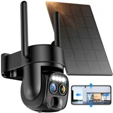 Hawkray Pannel Solar Wireless Outdoor Security Camera， Dual-Lens, 10xZoom, 2K...