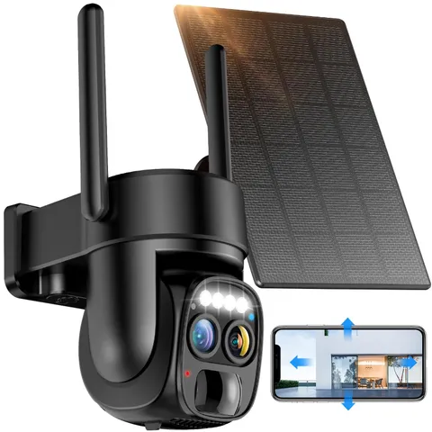 Hawkray Pannel Solar Wireless Outdoor Security Camera， Dual-Lens, 10xZoom, 2K...