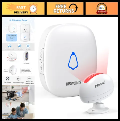 Wireless Motion Sensor Door Chime Alarm - 500ft Range, 32 Tunes, 5 Volume Levels