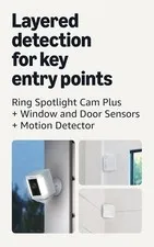 Ring Spotlight Cam Plus, Battery, White with 2 Window and Door Sensors (newest m
