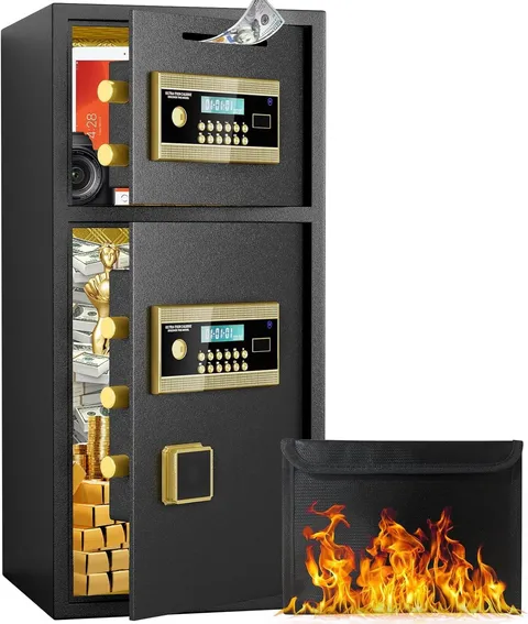 6.5 Cub Safe Box With LCD Screen, Hidden Password, Drop Slot and Dual Alarm