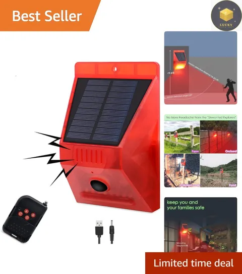 129dB Solar Motion Alarm - Remote-Controlled, Weather-Resistant & 4 Sound Modes