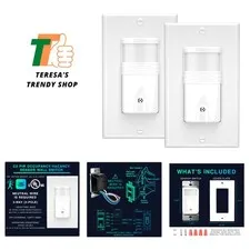 2 Pack 3-Way Motion Sensor Light Switch, White | Adjustable Timer & Safety Co...