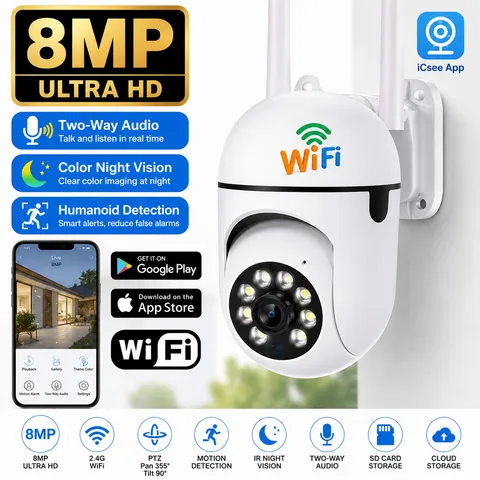 8MP WiFi PTZ Security Camera IR Night Vision Motion Detection 2.4G