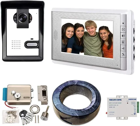 Wired Video Intercom Doorbell System 7 Inches LCD Monitor and Electric Door Lock