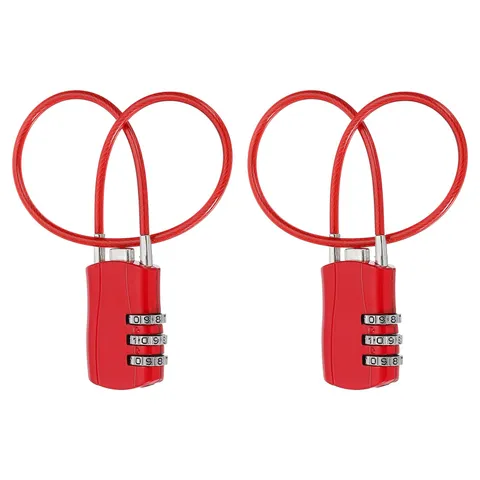 2Pack 3 Digit Luggage Cable Combination Lock with 12" Long Cable Red