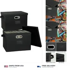12-Inch Vinyl Record Storage Boxes with Lids and Handles, Stylish and Practic...