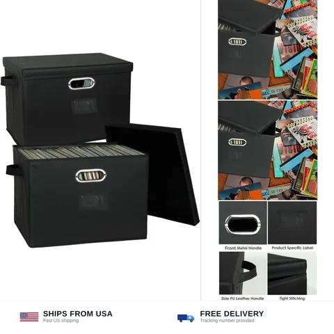 12-Inch Vinyl Record Storage Boxes with Lids and Handles, Stylish and Practic...