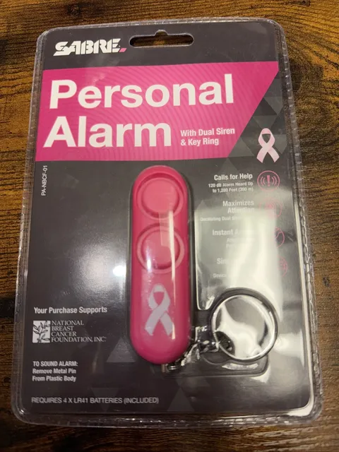 SABRE 120dB Siren Personal Safety Alarm w/Keychain Accessory PINK Breast Cancer