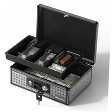 Cash Box with Lock, Money Box with Key Lock & Removable Coin Tray Medium Black