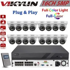 VIKYLIN 16CH 16POE NVR Kit 5MP PoE IP Full Color Night Vision Camera w/ MIC Lot