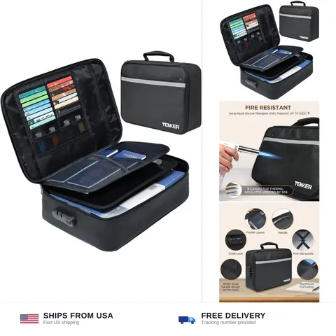 Document Bag with Lock, Fireproof File Storage Case with Water-Resistant, TEN...