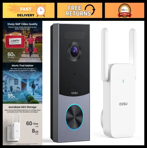 Wireless Doorbell Camera 5MP Ultra HD, Local Storage, Motion Detection, WiFi, Re