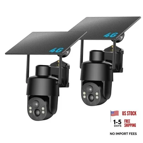 No WiFi Security Camera with Built-in 4G LTE SIM Card, Live View, 2 Pack Black
