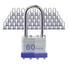 XanHen Laminated Steel Padlocks, Keyed Alike, 60 Pack, 1-9/16" Shackle