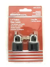 2pk Mountain Security 3/4" Padlock 20mm Hardened Steel Shackle Weather Resistant