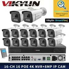 VIKYLIN SmartFind 16POE 16CH NVR System Full Color Wired 8MP Network Camera Lot