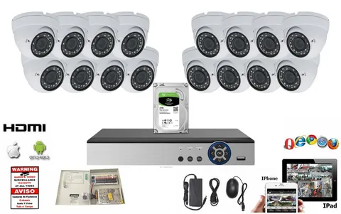 Evertech 16 CH Analog Security Recorder DVR 16 VARIFOCAL outdoor Dome Camera Set