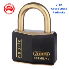 ABUS 40mm Nautical Marine Padlocks-x 12 KEYED ALIKE Abus Padlock-T84MB40BLKKA1