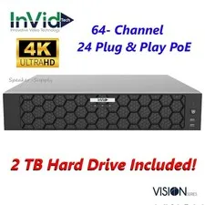 InVid VN4A-64X24/2TB 64 Channel 24 PoE NVR 2TB HDD 4K 384/200 Mbps 4 HD Bays
