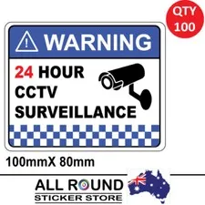 100 PACK Warning CCTV Security Surveillance Camera Sticker Sign 100mm x 80mm
