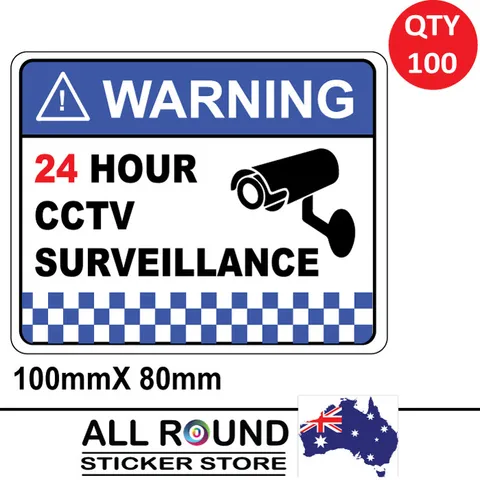 100 PACK Warning CCTV Security Surveillance Camera Sticker Sign 100mm x 80mm