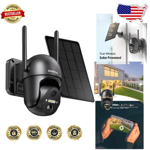 Solar Powered Outdoor Camera 2K Wireless 360° View App Control Night Vision