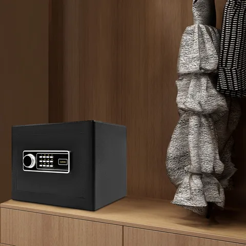 Coffee/Black Security Safe Box, for Money Cash Valuables, Digital Home Safe