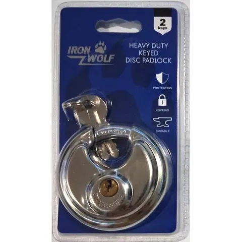 Iron Wolf Heavy Duty Keyed Disc Padlock – 70mm Stainless Steel (2 Keys)