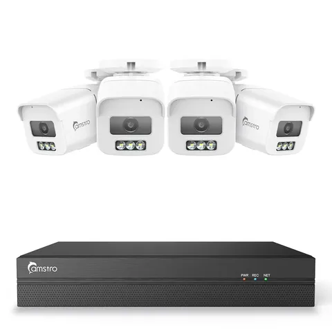 Camstro 4K 8CH PoE CCTV System, 4K NVR & 4×8MP IP Cameras, Color Night Vision