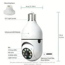 2 Pack WiFi Light Bulb Security Camera 5GHz Outdoor 360° Wireless E27 App Cam
