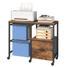 Rolling File Cabinet with Printer Stand, Mobile Lateral Filing Cabinet for Ho...