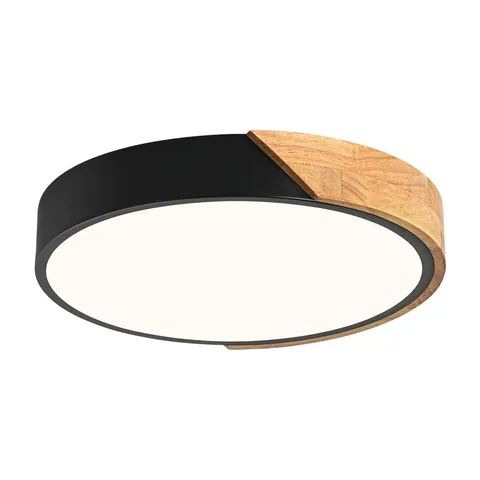Vikaey Modern LED Ceiling Light, Minimalist Wood Flush Mount 11.8'', Black