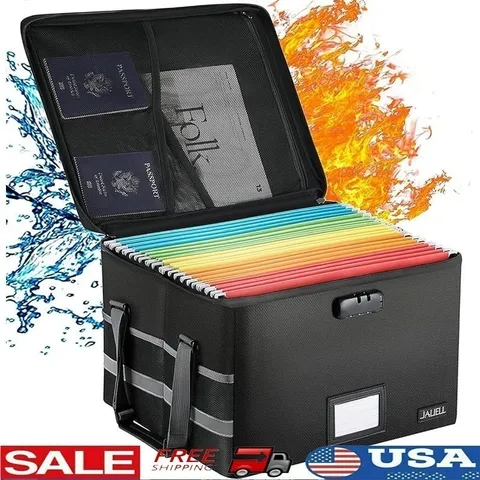 Fireproof Document Box Water-Resistant Lockable Portable Storage Organizer New