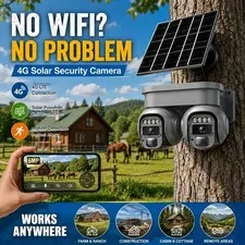 4G LTE Cellular Solar Security Camera Outdoor, 6MP Dual-Lens