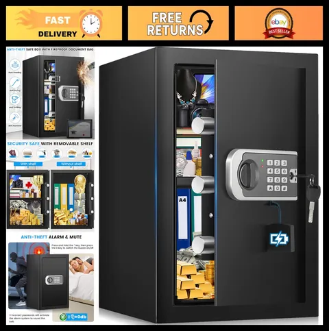 16.54" Tall Safe Box, 2.8 Cuft Fireproof Home Safe with Security Bag, Lockable S