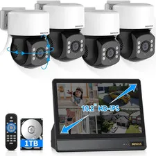 1080P PTZ Wired Security Camera System with 10" IPS Monitor, 8CH Expandable DVR