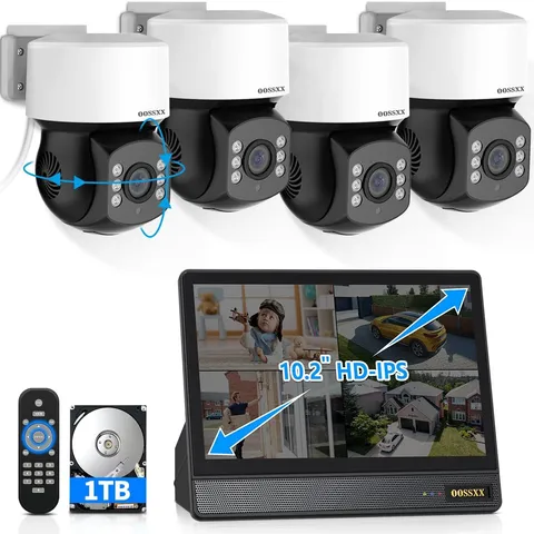 1080P PTZ Wired Security Camera System with 10" IPS Monitor, 8CH Expandable DVR