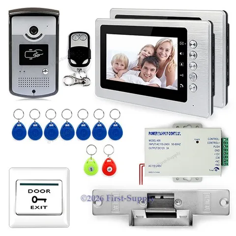 New 7" Lcd Video Door Phone Intercom System With RFID Unlock Strike Lock Switch