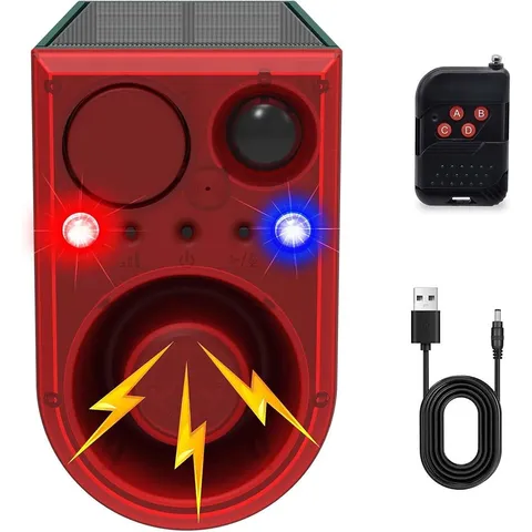 Solar Motion Detector Alarm Dog Barking Animal Repellent 13 Sounds Flash Light