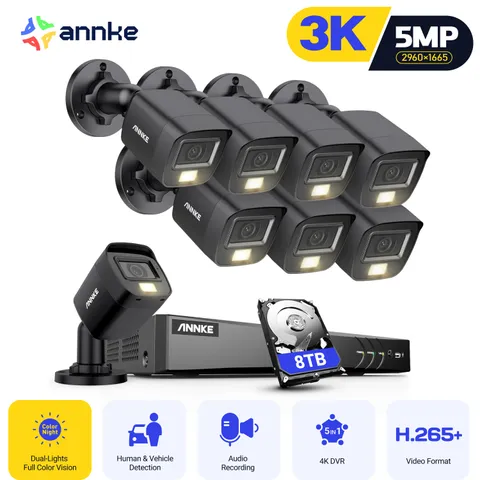 ANNKE 4K 8CH DVR 5MP Audio AI Security Camera System Outdoor Full Color Night