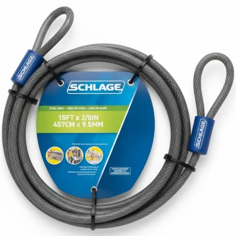 NEW Schlage Flexible Steel Cable, 15-Foot X 3/8” Lock it UP