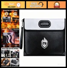 Fireproof Document Bag with Lock - 2 Pockets, Waterproof, Heat Insulated, 10 Lay