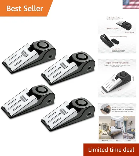 Door Stop Alarm with 120DB Siren Door Stop for Home & Travel Black Pack of 4