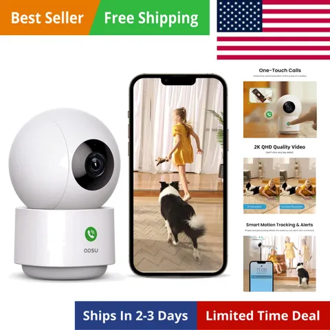 2K Security Camera Indoor, Baby Monitor Pet Camera 360-Degree for Home Securi...