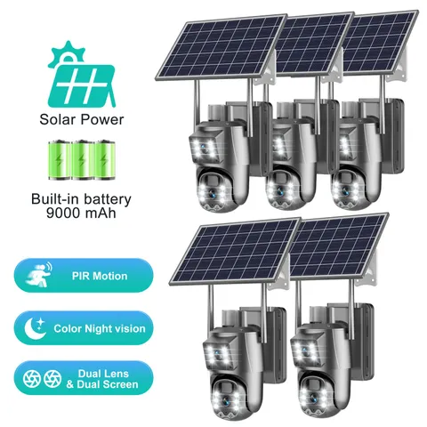 5PCS Solar Wireless WiFi Outdoor PTZ Home Security Camera Dual-Lens PIR Motion