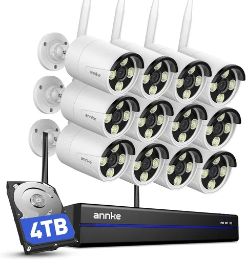 Wireless Security Camera System 4TB Hard Drive, 16CH 4K Wifi NVR Kit, 12Pcs 2K H