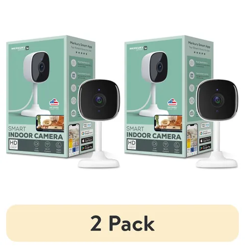 (2 Pack) Merkury Smart Indoor Camera 1080P - Wi-Fi Security Cam with Night Visio